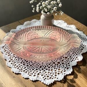 Vintage Pink Depression Glass Oval Relish Dish with Handles